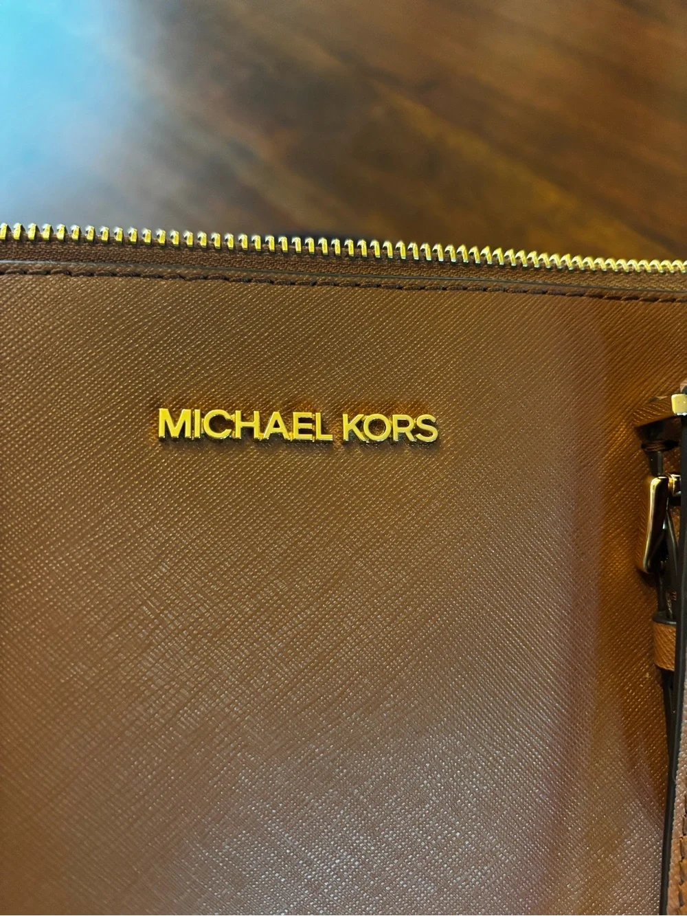 Michael Kors Taupe Saffiano Leather Tote with Gold Hardware